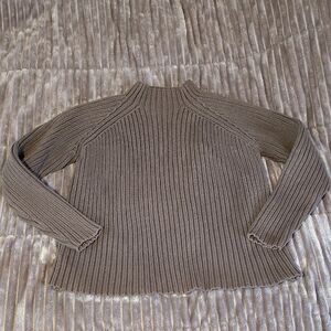 Elegant Taupe Ribbed Knit Turtleneck Sweater